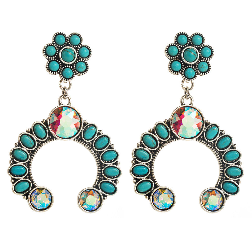 Wholesale Fashion Retro Turquoise Earrings High-end Bohemian Leopard Leather Exaggerated Earrings
